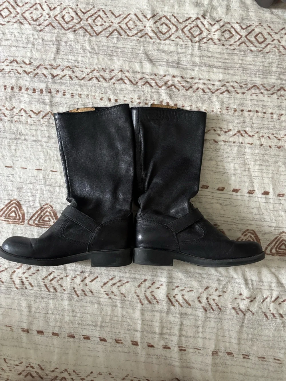Girls’ Black Leather Mid-Calf Buckle Frye Boots